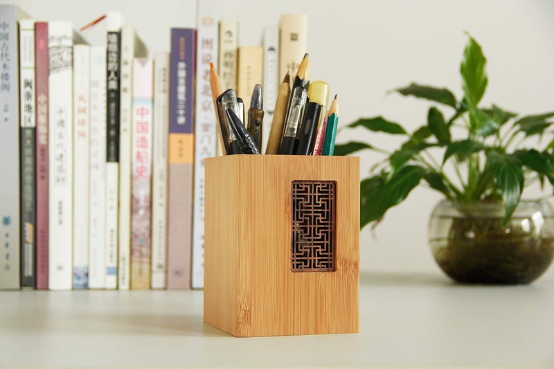 SzBlaze Creative Design Japanese Garden Style Bamboo Wood Desk Pen Pencil Holder Stand for Office Schoolï¼ˆStyle 1ï¼‰ - Image 2